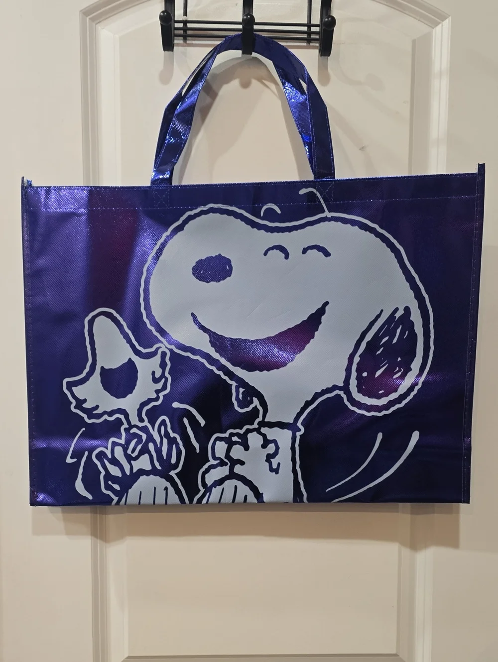 Peanuts Snoopy Metallic Shopper Tote Bag- Purple